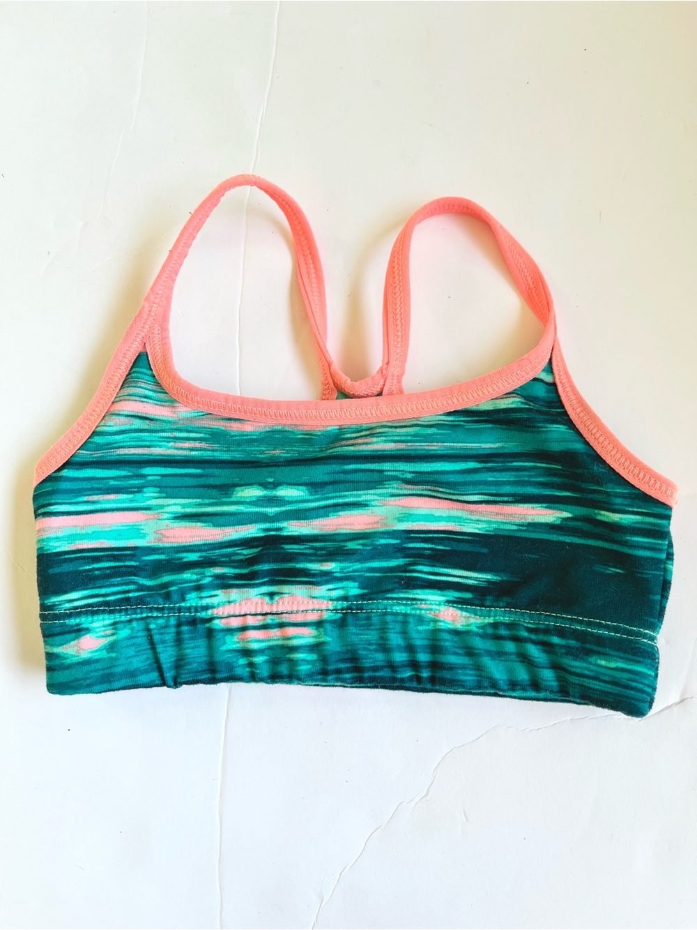 Old Navy size 5 Women’s Coral Trim Teal Patterned Swim Top